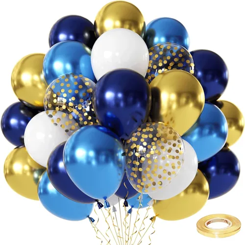 Miniatura 7 de Globos de látex de confeti negro y dorado, 50 piezas de 12 pulgadas, globos dorados metálicos y negros para decoraciones de fiesta de cumpleaños