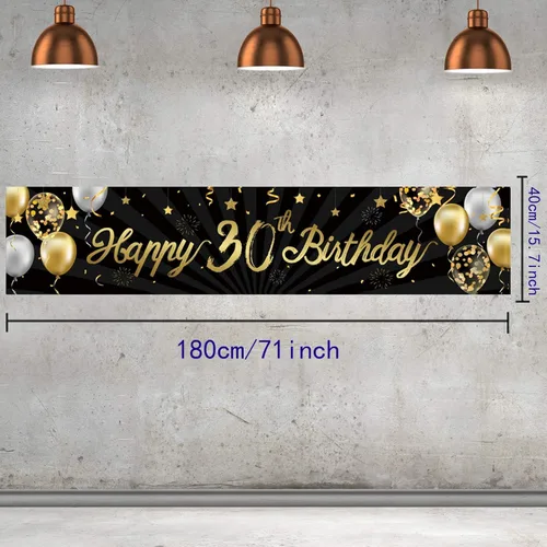 Miniatura 2 de Cartel de feliz cumpleaños 30 para hombres y mujeres, letrero de 30 años de edad de oro y negro con purpurina, suministros de decoración de fiesta