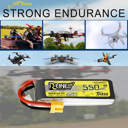 Miniatura 5 de TATTU R-Line 550mAh 7.4V 95C 2S Lipo Batería con XT30 Plug para FPV Racing Quadcopter