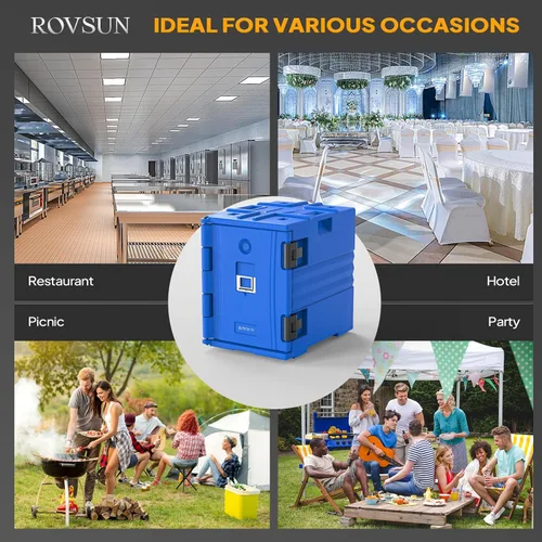 Miniatura 8 de ROVSUN Transportador de bandejas de alimentos aislado de 82 cuartos de galón, calentador de alimentos Hot Box para 5 bandejas de tamaño completo