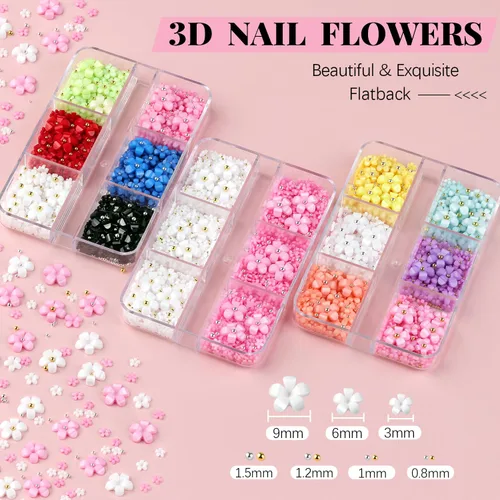 Miniatura 2 de Flores 3D para uñas, bonitos dijes de flores para uñas, kit de manicura con gel de pegamento de diamantes de imitación, pétalos acrílicos coloridos