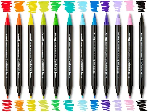 Miniatura 6 de KINGART Marcadores de pintura acrílica, 24 bolígrafos de doble punta de secado rápido para rocas, telas, madera, vidrio y manualidades. Ideal
