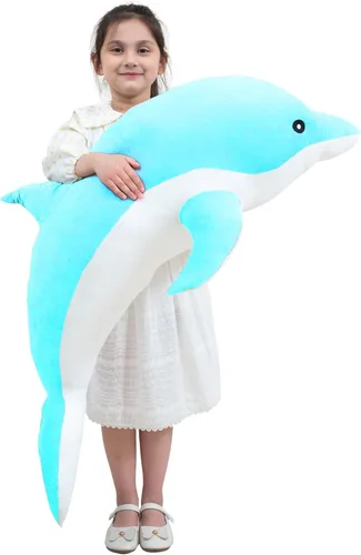 Kekeso Juguete de peluche de delfín gigante, almohada suave para abrazar ballena para niños y niñas (azul, 27.55 pulgadas)