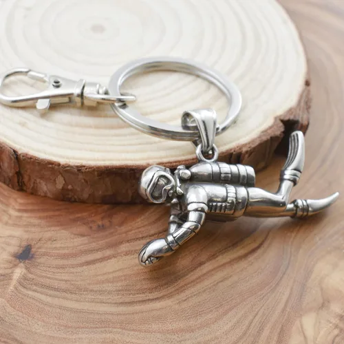 Miniatura 3 de 3D Scuba Diver Keychain in Stainless Steel Certified Diver Gift 50mm x 28mm Charm