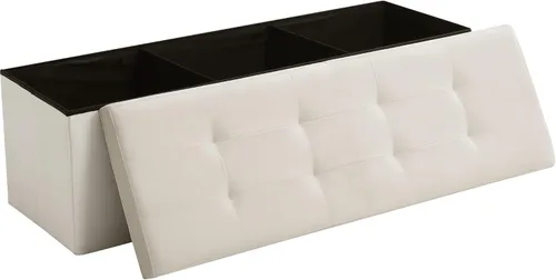 Miniatura 7 de Otomano de Almacenamiento Cúbico Pequeño, Reposapiés Plegable, Asiento Cuadrado, Otomano Acolchado de Lino Beige