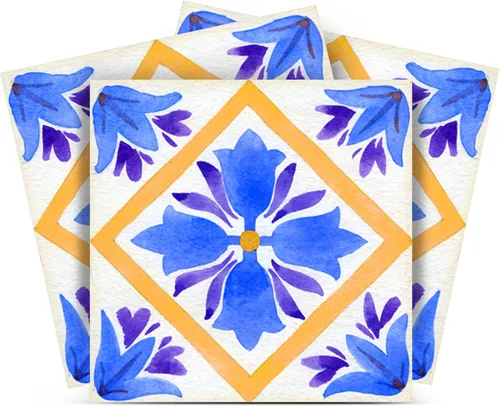Mi Alma Adhesivo para azulejos, fácil aplicación, ideal para baño, cocina, azulejos de pared (azul y naranja, 8 x 8 pulgadas)