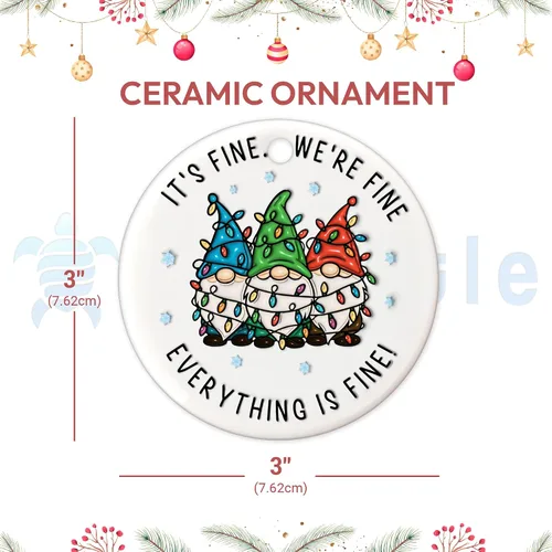 Miniatura 4 de Hyturtle Adorno navideño de gnomo 2025 – Divertido adorno «Everything Is Fine» – Adornos de gnomos de cerámica para árbol de Navidad – Lindo gnomos
