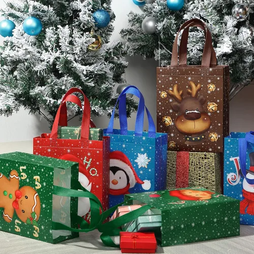Miniatura 7 de Clysee 6 bolsas de regalo de Navidad con asas, tela no tejida, bolsas reutilizables para fiestas de Navidad, 6 estilos de 10.2 x 8.3 pulgadas
