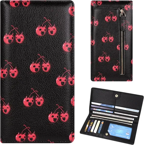 Miniatura 25 de Billetera para mujer, billetera RFID extradelgada, bolso plegable de cuero, con 11 ranuras para tarjetas y ventana de identificación, lindo monedero