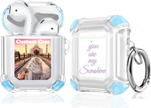 Miniatura 11 de Funda personalizada con nombre con foto compatible con AirPods 1/2, funda personalizada de TPU suave transparente con llavero para AirPods de 1ª 2ª