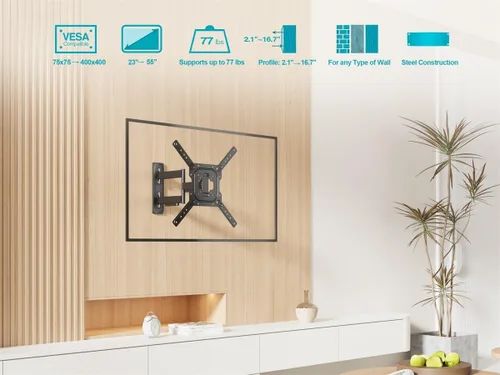 Miniatura 6 de Monoprice Soporte de pared para TV de movimiento completo comercial para televisores de 24" a 55" de hasta 77 libras, Max VESA 400x400, certificado