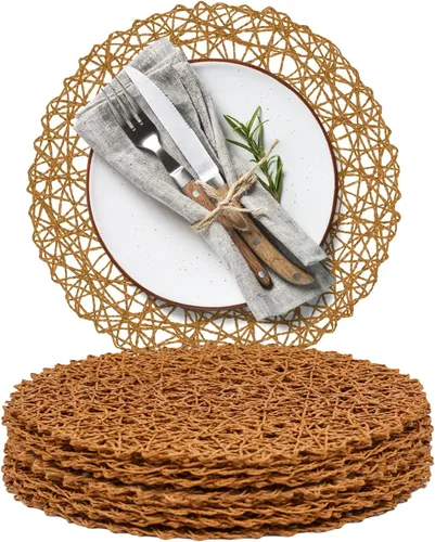 Miniatura 24 de AHHFSMEI Juego de 6 manteles individuales redondos trenzados de papel, naturales, antideslizantes, resistentes al calor, para mesas de comedor, Beige