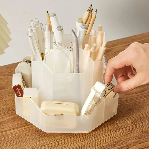 Miniatura 7 de Organizador de almacenamiento giratorio de suministros de arte, soporte para lápices con 9 compartimentos, organizador de almacenamiento de Azul
