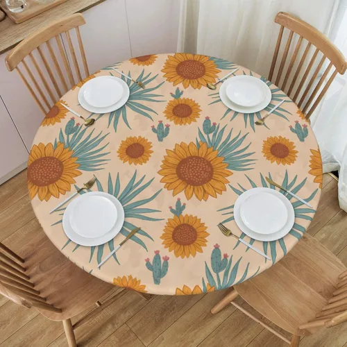Miniatura 47 de Futterya Decorative Round Tablecloth Fitted Elastic Waterproof Table Cloth Cover Stretch Table Pad Cover for Parties Weddings Banquet Outdoor Events