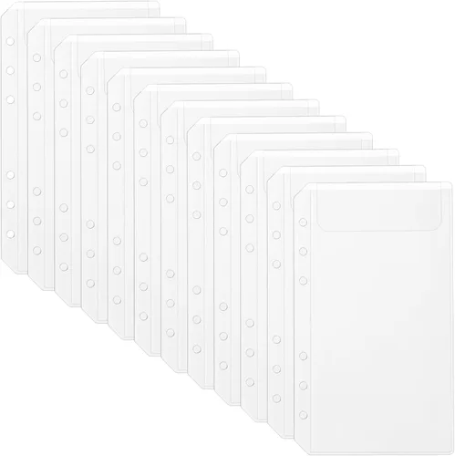 12 bolsillos transparentes A6 para carpeta, 6 agujeros, sin cremallera, para planificador, presupuesto, ahorro, registro financiero, organización de