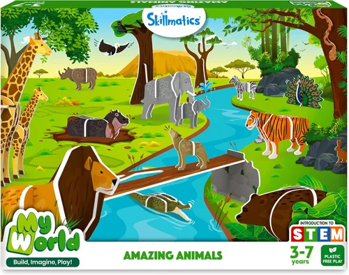 Skillmatics Juguete de construcción STEM: My World Amazing Animals | Regalos para niños de 3 a 7 años | Divertido juego educativo y de aprendizaje