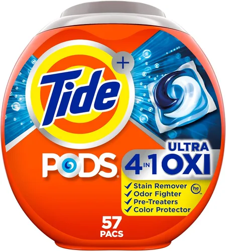 Miniatura 9 de Tide, 4-n-1 Ultra Oxi Pods - Paquete de detergente para ropa, compatible con HE, pretratador integrado para manchas, 32