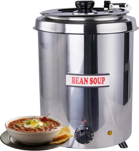 Calentador de sopa comercial de 6 cuartos de galón, calentador de alimentos de 300 W con tapa con bisagras y olla desmontable, control de