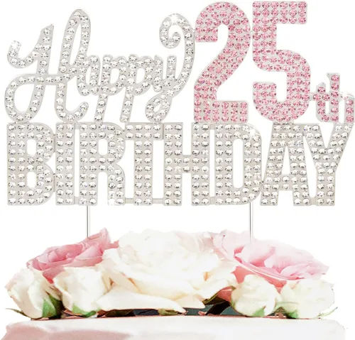 Miniatura 10 de Decoración de pastel de diamantes de imitación rosa y plateado con texto en inglés "Cheers to 11 Years Old Eleven Bday" de metal brillante