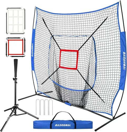 Miniatura 11 de BaseGoal Red de práctica de sóftbol de béisbol de 7 x 7 pies, respaldo de béisbol, con camiseta de bateo, para golpear lanzar, batear, atrapar