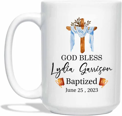 Miniatura 13 de Tazas personalizadas de la Santa Comunión de 11 onzas y 15 onzas, taza de café blanca con texto en inglés "My First Holy Communion", regalos