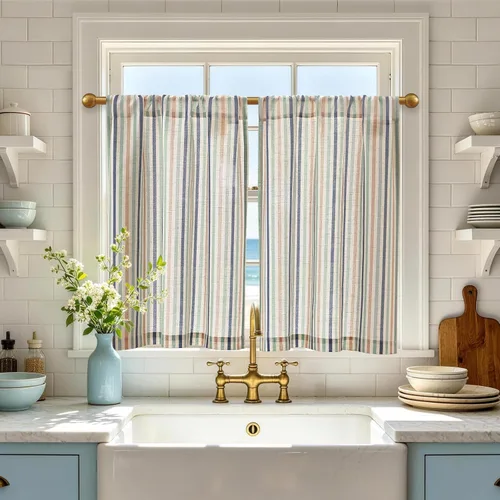 Miniatura 84 de jinchan - Cortinas de lino a rayas para cocina de 20 pulgadas de largo, cortinas de varios niveles, estilo granja moderna de café, tratamientos