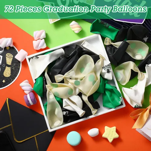 Miniatura 4 de Honoson 72 globos de fiesta de graduación, color verde y negro, decoración de graduación de 2026, globos de látex de felicitaciones, suministros