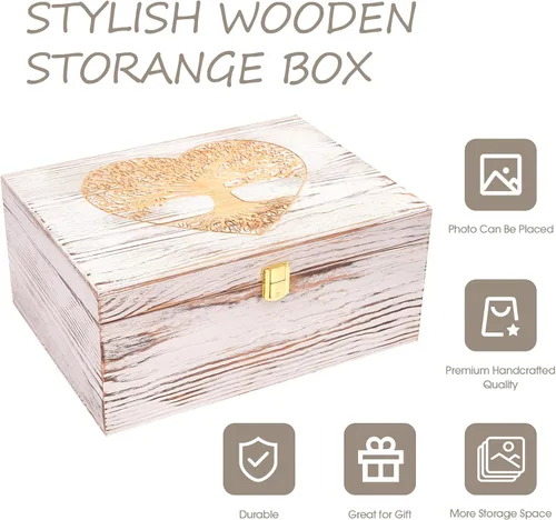 Miniatura 3 de Tree of Life - Cajas de recuerdo de madera más grandes con tapas con bisagras y un marco de fotos dentro de la tapa, caja de almacenamiento