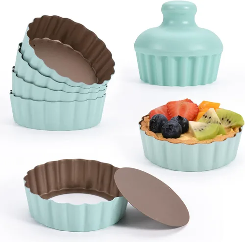 Mini sartén redonda para tartas con parte inferior extraíble, mini moldes antiadherentes para hornear, juego de moldes para quiche de acero al Verde