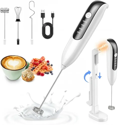 Miniatura 9 de Dynooper Espumador de Leche Eléctrico de Mano: espumador de café recargable 3 en 1 - Pantalla LED, Carga Inalámbrica - 3 Velocidades, Batidor