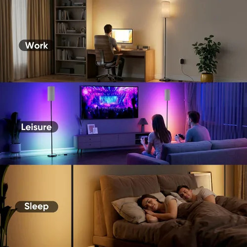 Miniatura 6 de PARTPHONER RGBIC - Lámpara de pie, 1000 lúmenes, lámpara de pie moderna inteligente con 16 millones de colores DIY y doble luz, lámpara de pie LED
