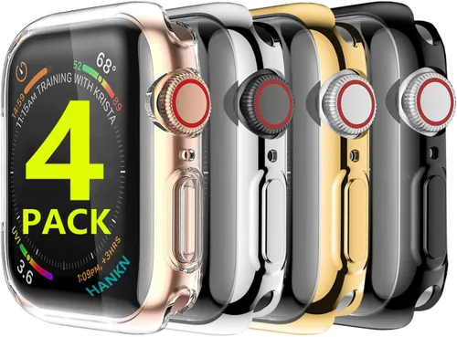 Paquete de 4 fundas compatibles con Apple Watch Series 9/8/7 – protector de pantalla de 1.614 pulgadas, TPU suave, cobertura completa, chapada, a