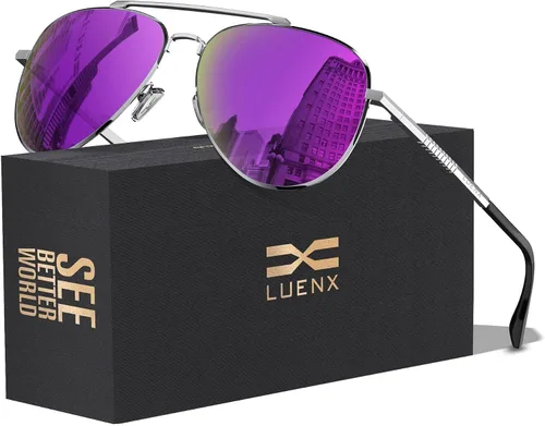Miniatura 20 de LUENX, Aviator - Gafas de sol polarizadas, para hombres y mujeres, protección UV 400, con funda 60MM