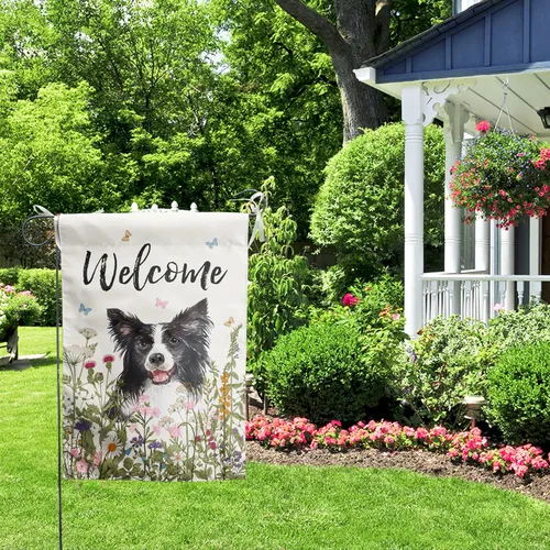 Miniatura 7 de Bandera de jardín floral Border Collie bandera de patio primavera verano bandera de patio flor perro banderas de jardín para exteriores pequeñas