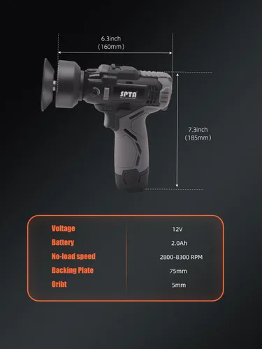 Miniatura 5 de SPTA 12V Kit de herramientas de pulido rotativo para auto inalámbrico, pulidora de doble acción con taladro inalámbrico, velocidad variable, batería