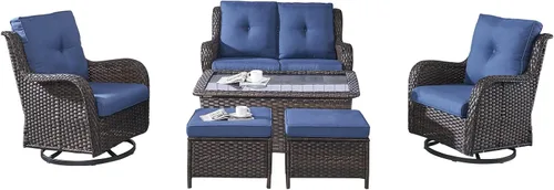 Miniatura 40 de Rilyson Mecedora de mimbre - Juego de 2 sillas mecedoras de mimbre para patio, sillas mecedoras de ratán para porche al aire libre, terraza, jardín