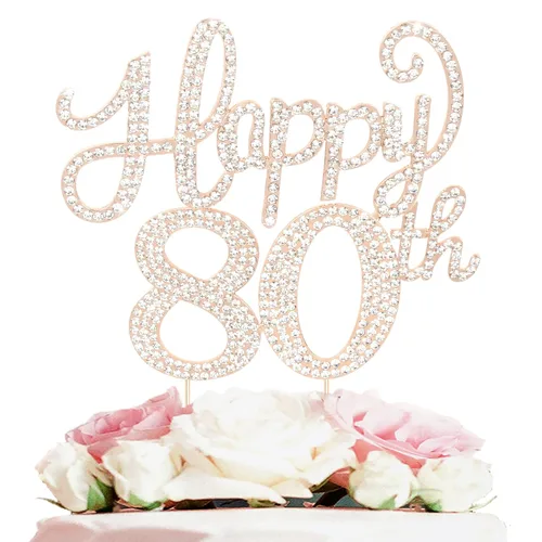 Miniatura 10 de LASKYER Decoración de feliz cumpleaños número 10, decoración de pastel de diamantes de imitación dorados de 10º cumpleaños – Letrero de metal