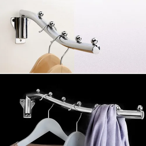 Miniatura 4 de Percha de ropa de acero inoxidable para montaje en pared, perchero plegable con soporte para brazo oscilante, ganchos para colgar barra de ropa, 1