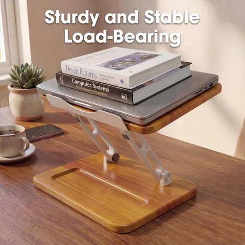 Miniatura 4 de Soporte ergonómico de madera para portátil con ranura para bolígrafo, altura y ángulo ajustables, refrigeración hueca, plegable para uso