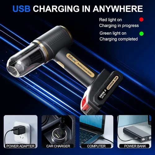 Miniatura 6 de Aspiradora de Mano para Coche Inalámbrica Recargable 23000 Pa, Aspiradora de Mano de Succión/Soplado de Potencia Fuerte 4en1 Portátil Mini
