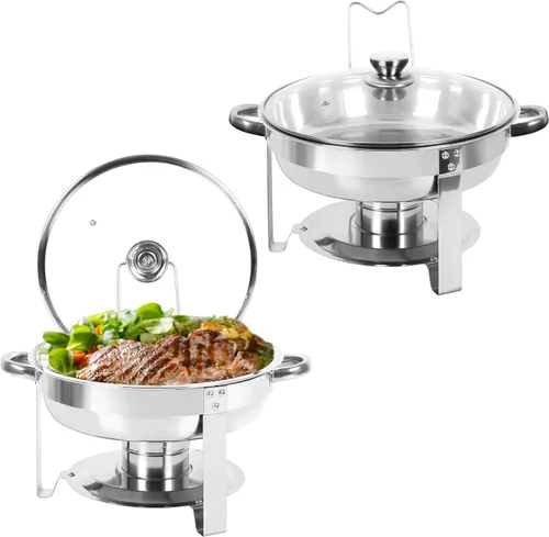 Miniatura 22 de IMACONE Juego de Bandejas Calentadoras de Buffet 4 Piezas, 5QT Redondas de Acero Inoxidable con Tapa de Vidrio para Catering, Conjuntos