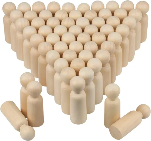 Peg People de madera de 3.5 pulgadas, 60 piezas, muñecas sin terminar en tamaños de estandarización, perfectas para arte y manualidades, pintura,