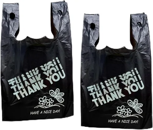 Miniatura 3 de YoYoRain Bolsas de agradecimiento negras, bolsas de 22 mics, bolsas de plástico negras con asa, bolsa de compras de comestibles Bolsa