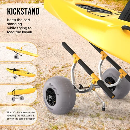 Miniatura 6 de Bonnlo Carrito de playa para kayak, ancho ajustable de 6.3 a 18.7 pulgadas, carrito universal de canoa resistente con ruedas de playa de globo de 12