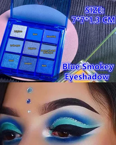 Miniatura 4 de Go Ho Paleta de sombra de ojos de maquillaje en polvo azul, gris y blanco, 9 estilos, diseño mate y perla brillante, impermeable, paleta de sombra