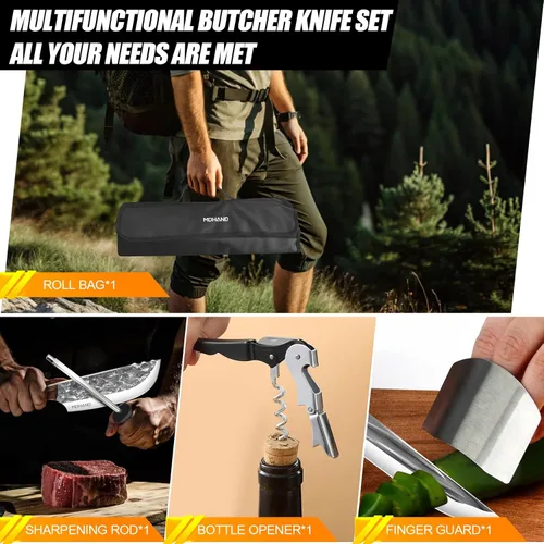 Miniatura 3 de MDHAND Juego de cuchillos de carnicero, 14 cuchillos de chef forjados a mano con bolsa de rollo, cuchillo de carne resistente, cuchillos de filete