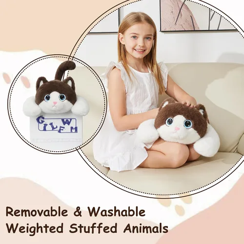 Miniatura 6 de GILFWM Animales de peluche con peso de gato - 21.3" Almohada de juguete linda, regalos de peluche para niños, niñas y adultos, 3 lbs, felpa suave