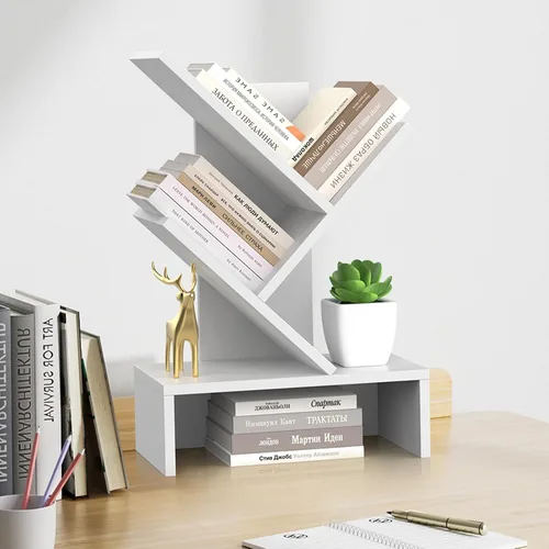 Miniatura 11 de Godferyxin Estantería de árbol, estantería pequeña de madera de 3 niveles y mini estantería para oficina, hogar o escuela, estante de escritorio