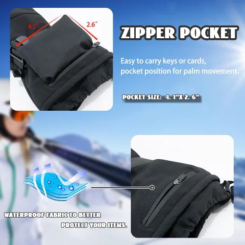 Miniatura 4 de Ixsun Guantes de esquí para hombres y mujeres, bolsillo con cremallera, suaves, cálidos, impermeables, resistentes al viento, adecuados para esquís