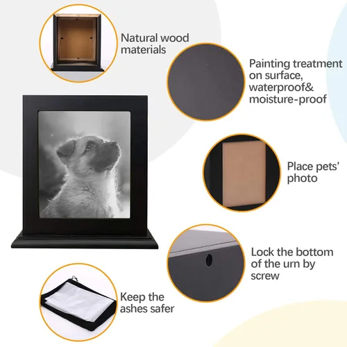 Miniatura 6 de Urna conmemorativa de madera para cenizas, marco de fotos, caja de recuerdo para gatos y perros, suministros de ataúdes funerarios, urnas